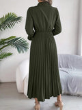 Pleated Half Button Long Sleeve Midi Dress - Trendsi