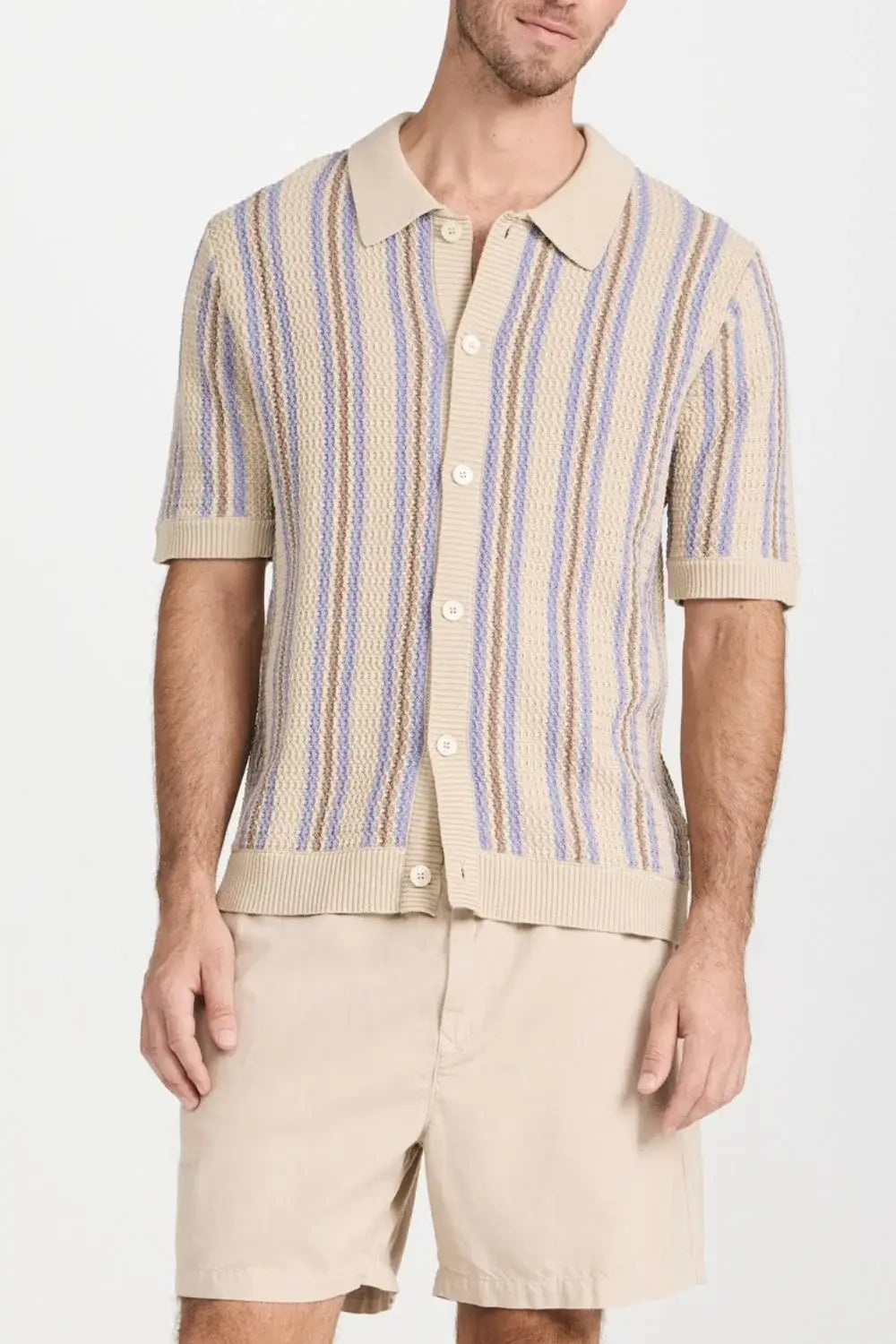 Men's Plus Size Striped Button Down Short Sleeve Shirt - Trendsi - Flyclothing LLC