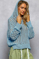POL Openwork Round Neck High Low Knit Top - Trendsi - Flyclothing LLC