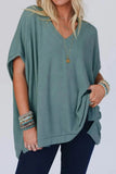 Oversized Ribbed Knit V Neck Dolman Short Sleeve Top - Trendsi