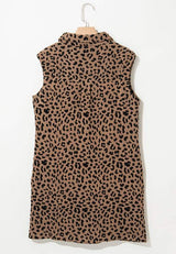 Leopard Johnny Collar Sleeveless Mini Dress - Trendsi - Flyclothing LLC
