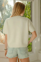 BiBi Teddy Bear With Bow Patched Sweater Button Down Top - Trendsi - Flyclothing LLC