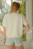 BiBi Teddy Bear With Bow Patched Sweater Button Down Top - Trendsi - Flyclothing LLC