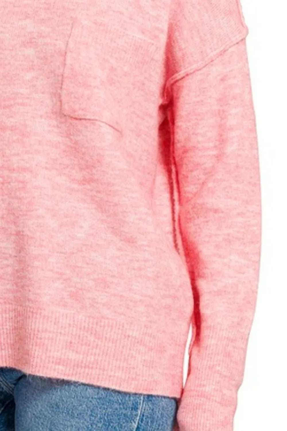 Zenana Melange Hi-low Hem Round Neck Sweater - Trendsi - Flyclothing LLC