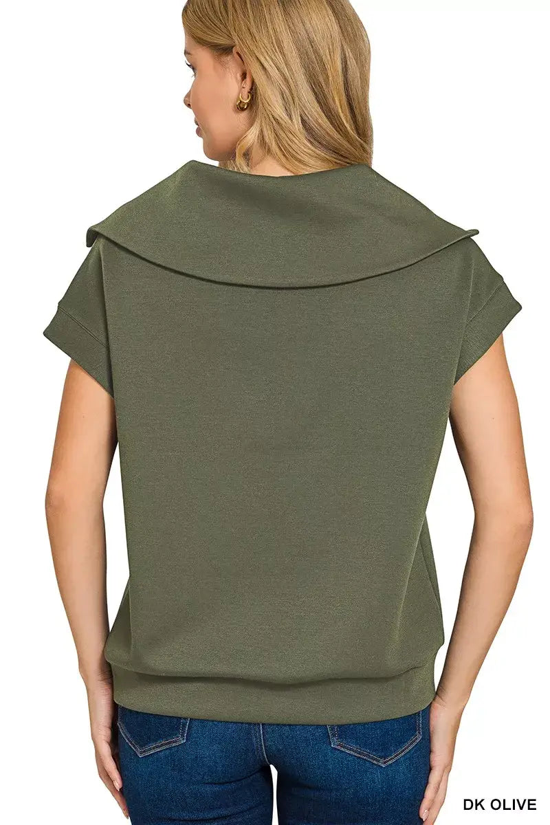 Zenana Scuba Half Zip Top - Trendsi - Flyclothing LLC