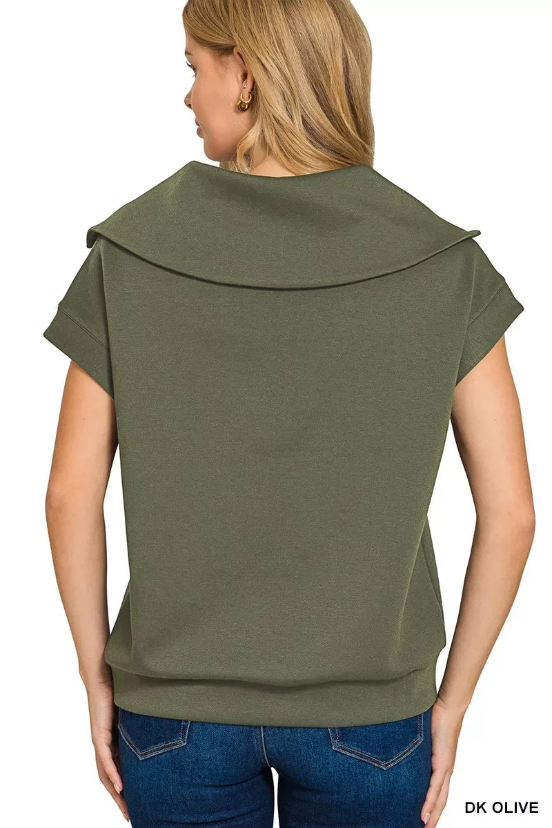 Zenana Scuba Half Zip Top - Trendsi - Flyclothing LLC