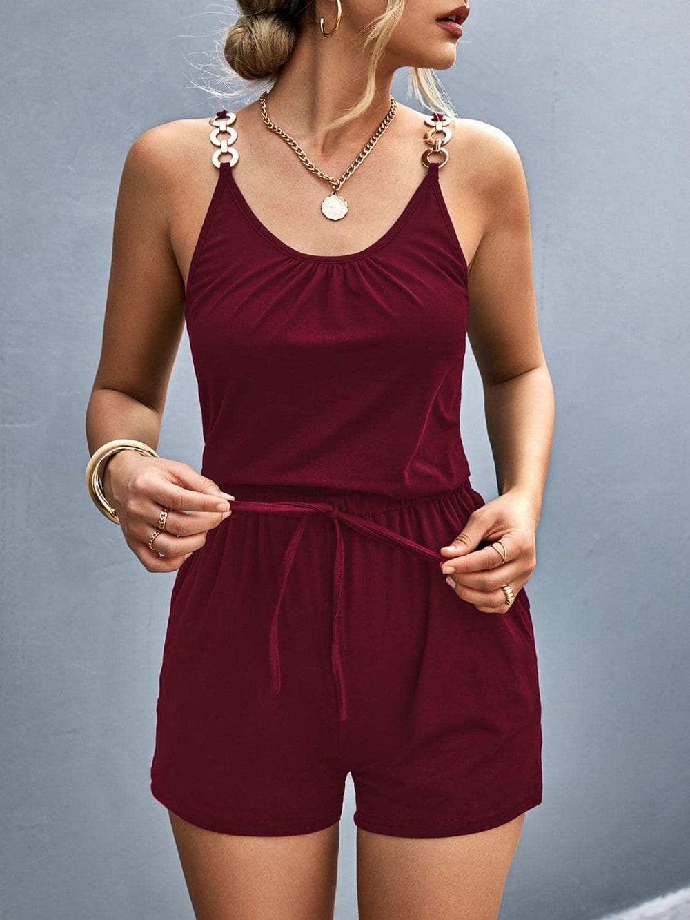 Scoop Neck Romper with Pockets - Trendsi - Flyclothing LLC