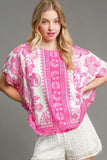 Umgee Full Size Floral Border Print Oversized Top Plus Size - Trendsi