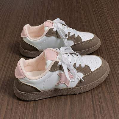 Contrast Star Lace-Up Athletic Sneakers - Trendsi - Flyclothing LLC