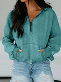 Half Zip Kangaroo Pocket Mineral Wash Baggy Hoodie - Trendsi - Flyclothing LLC