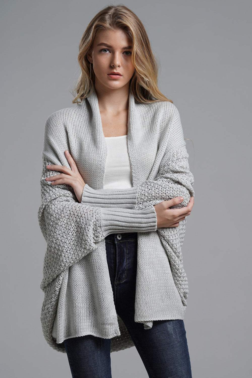 Open Front Batwing Sleeve Cardigan - Trendsi - Flyclothing LLC