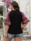 Plus Size V-Neck Flounce Sleeve Top - Trendsi