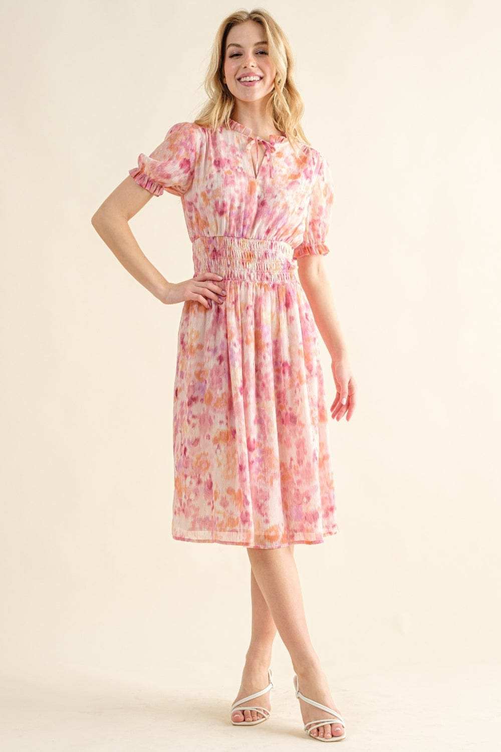 And The Why Full Size Smocked Waist Printed Midi Dress - Trendsi - Flyclothing LLC