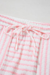 Stripe Knitted Short Sleeve Top and Drawstring Shorts Set - Trendsi - Flyclothing LLC