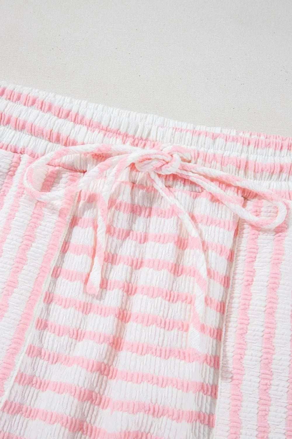 Stripe Knitted Short Sleeve Top and Drawstring Shorts Set - Trendsi - Flyclothing LLC
