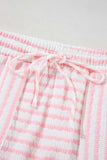 Stripe Knitted Short Sleeve Top and Drawstring Shorts Set - Trendsi - Flyclothing LLC