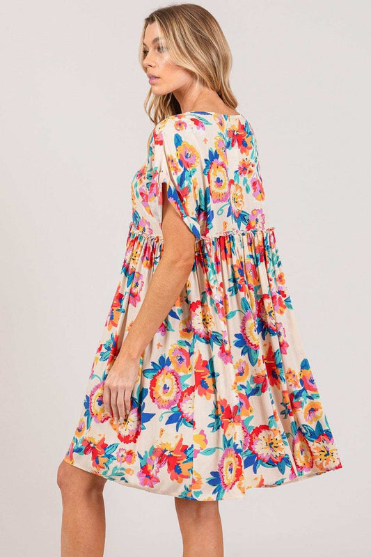 SAGE + FIG Full Size Floral Button-Down Short Sleeve Dress - Trendsi - Flyclothing LLC