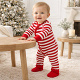 Candy Cane Christmas Stripe Baby Zipper Romper - 100% Cotton - Tesa Babe - Flyclothing LLC