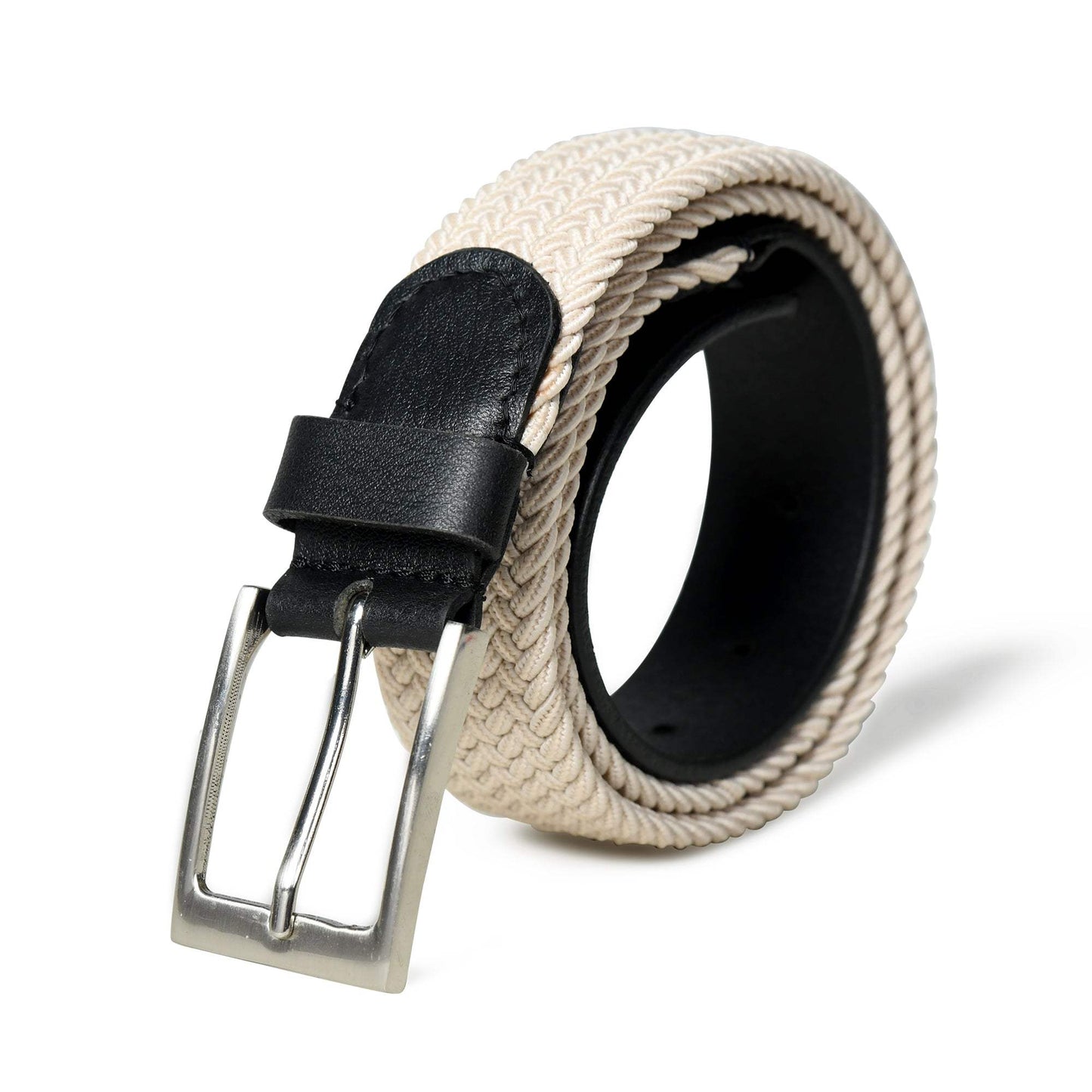 Cream & Black Braided Canvas Leather Belt - Classy Leather Bags - Flyclothing LLC