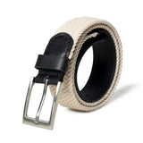 Cream & Black Braided Canvas Leather Belt - Classy Leather Bags - Flyclothing LLC