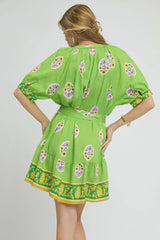 Umgee Floral Print Tie Waist Short Sleeve Dress - Trendsi - Flyclothing LLC
