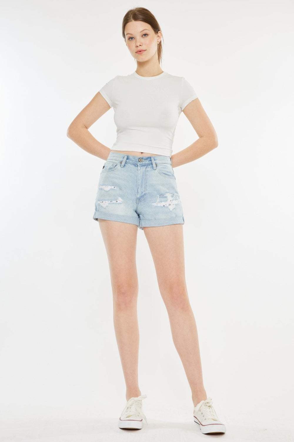 Kancan High Rise Repaired Mom Denim Shorts - Trendsi - Flyclothing LLC