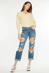 Kancan Distressed Mid Rise True Boyfriend Jeans - Trendsi - Flyclothing LLC