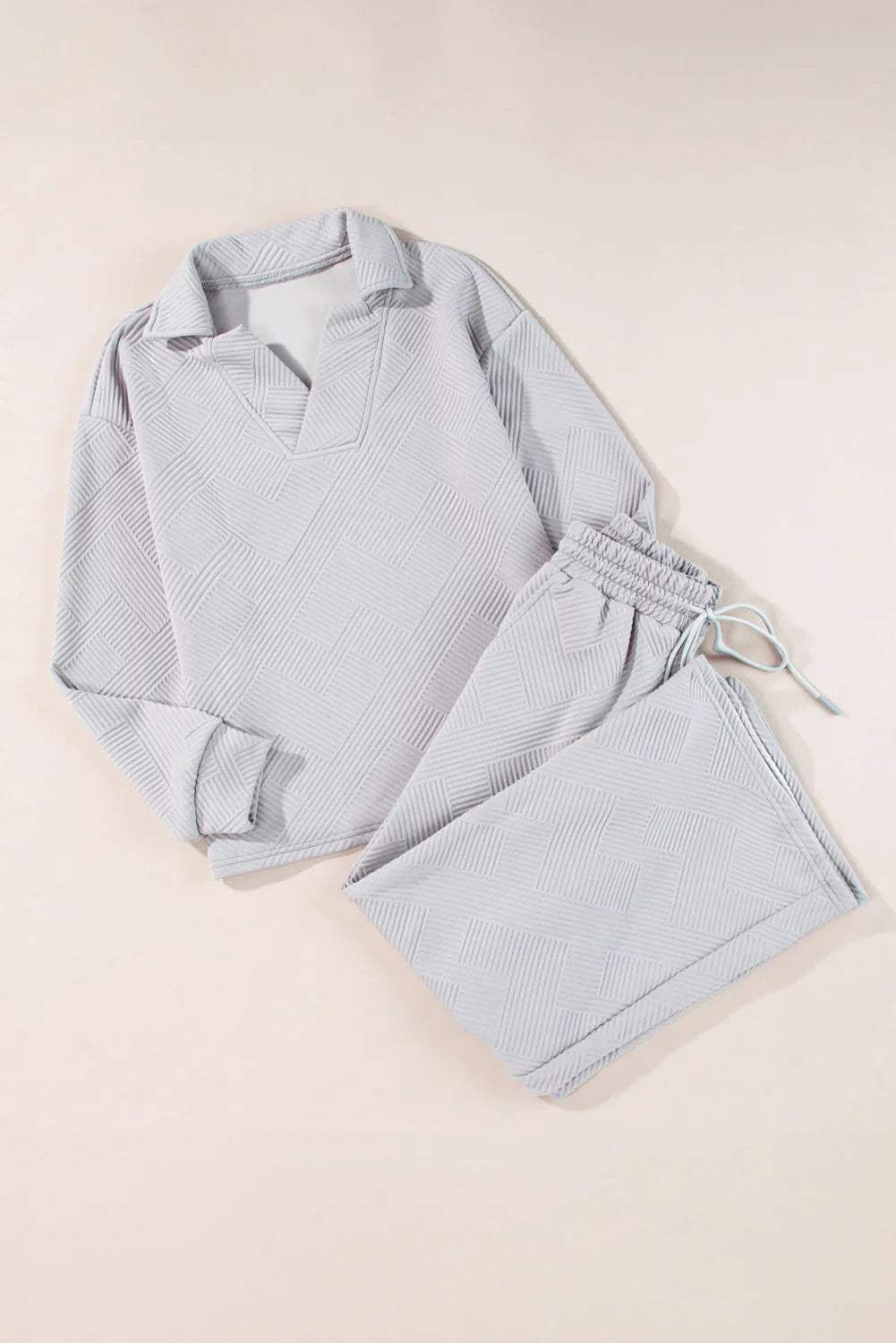 Textured Long Sleeve Top and Drawstring Pants Set - Trendsi - Flyclothing LLC