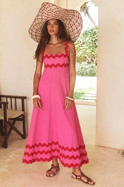 Contrast Trim Square Neck Wide Strap Dress - Trendsi - Flyclothing LLC