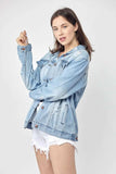 RISEN Full Size Distressed Long Sleeve Denim Jacket - Trendsi - Flyclothing LLC