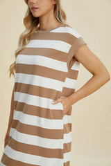 Basic Bae Full Size Striped Round Neck Cap Sleeve Mini Dress - ShopBasicbae - Flyclothing LLC