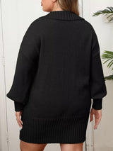 Plus Size Floral Applique Ribbed Hem Sweater Dress - Trendsi - Flyclothing LLC