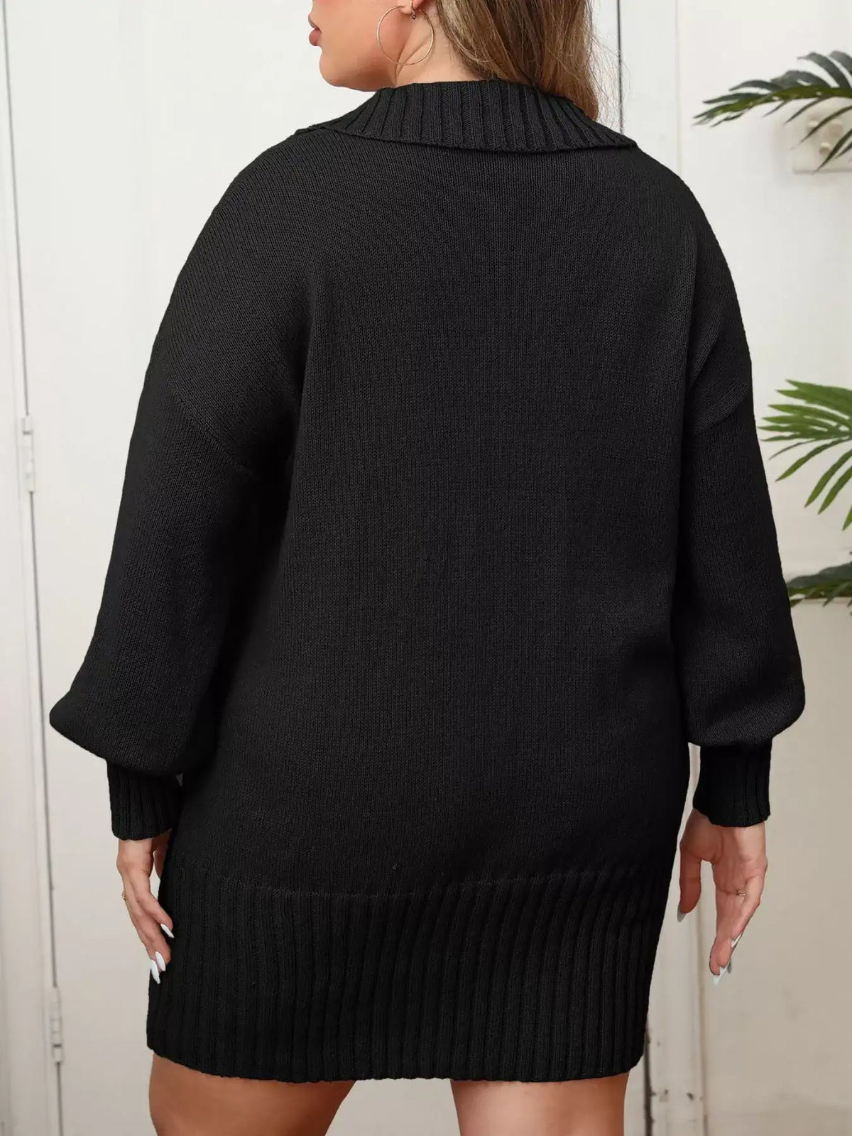 Plus Size Floral Applique Ribbed Hem Sweater Dress - Trendsi - Flyclothing LLC