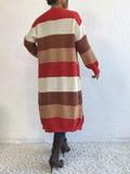 Striped Color Block Open Front Knit Cardigan - Trendsi - Flyclothing LLC