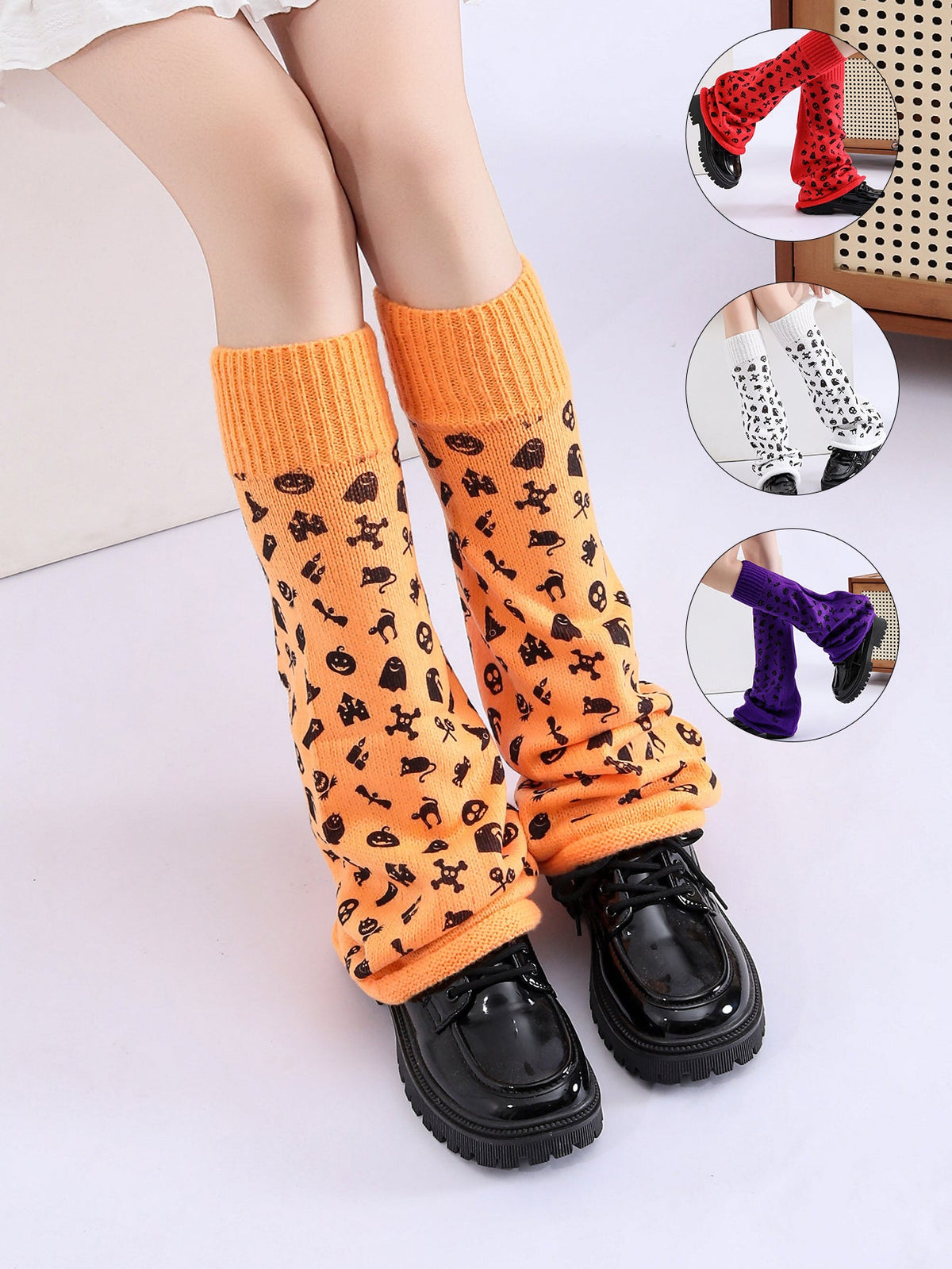 Women Girls Neon Halloween Print Knit Flared Leg Warmers Slouch Socks For Party Clubwear - My Store - Flyclothing LLC