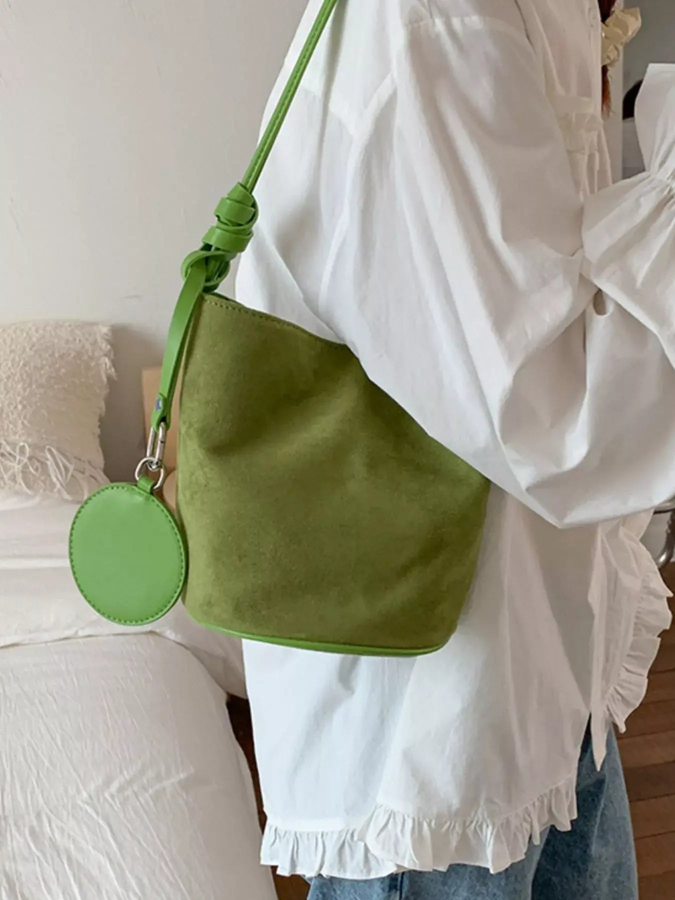 Suede Solid Color Bucket Bag - Trendsi - Flyclothing LLC