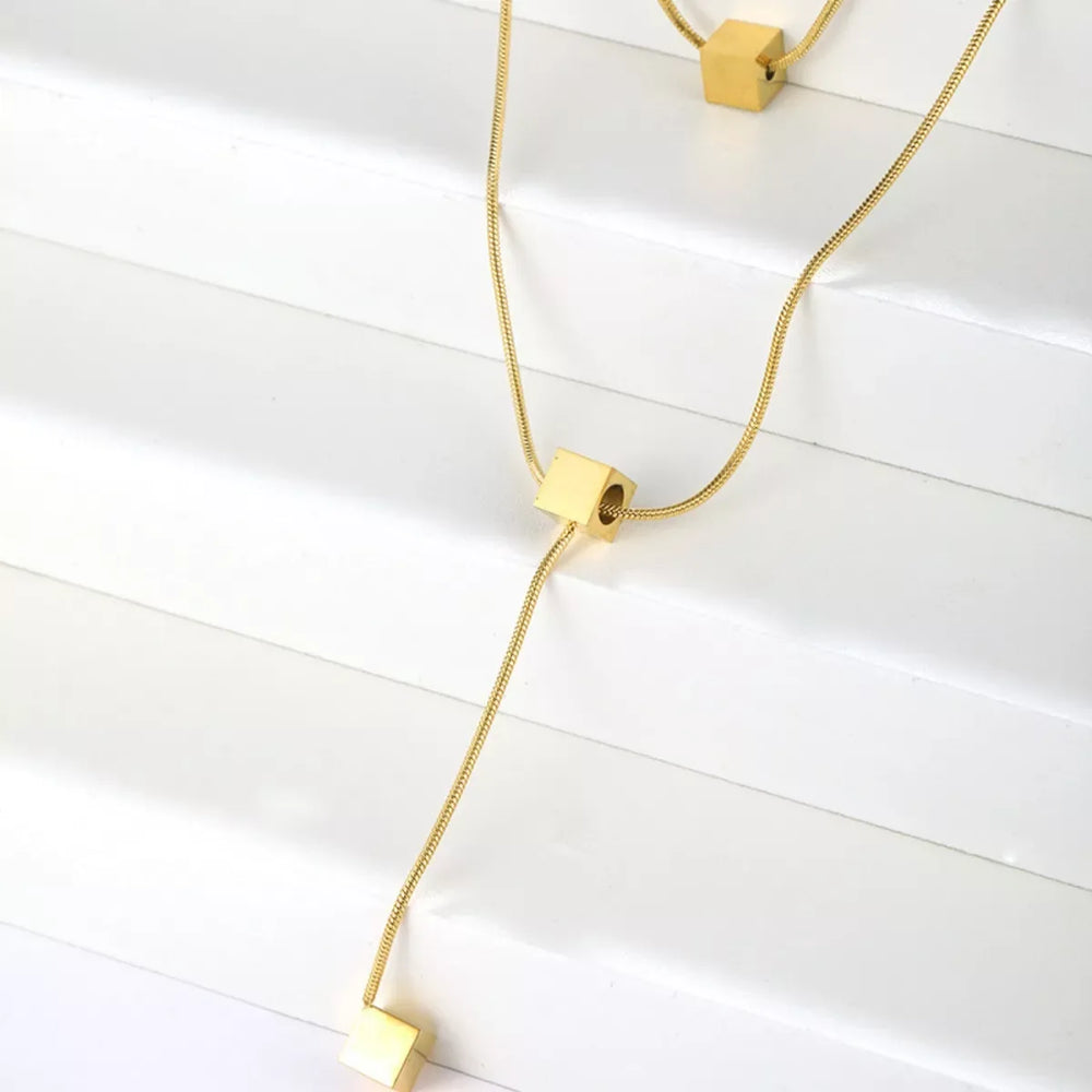 18K Gold-Plated Double Layered Geometric Necklace - Trendsi - Flyclothing LLC