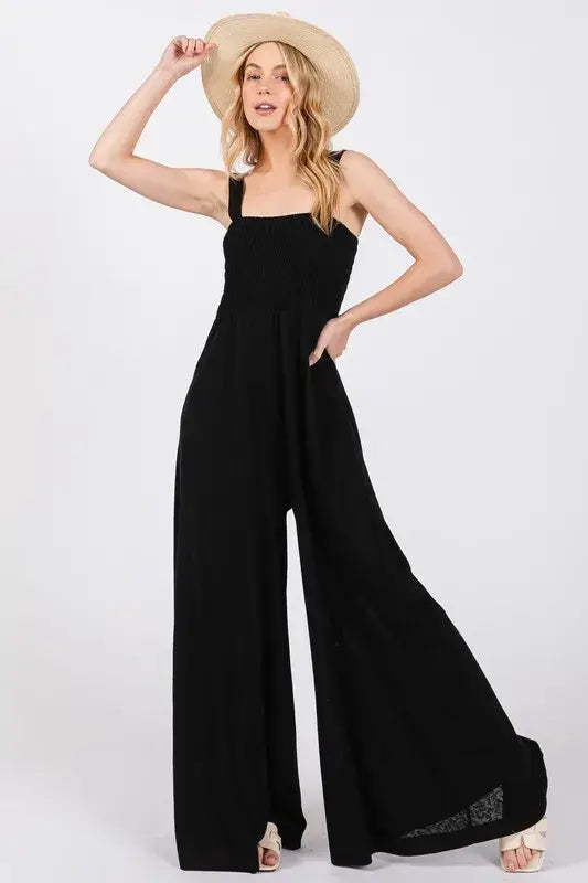 SAGE+FIG Smocked Flowy Wide Leg Jumpsuit - Trendsi - Flyclothing LLC
