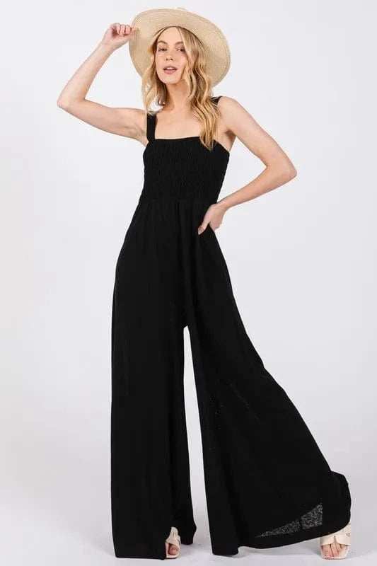 SAGE+FIG Smocked Flowy Wide Leg Jumpsuit - Trendsi - Flyclothing LLC