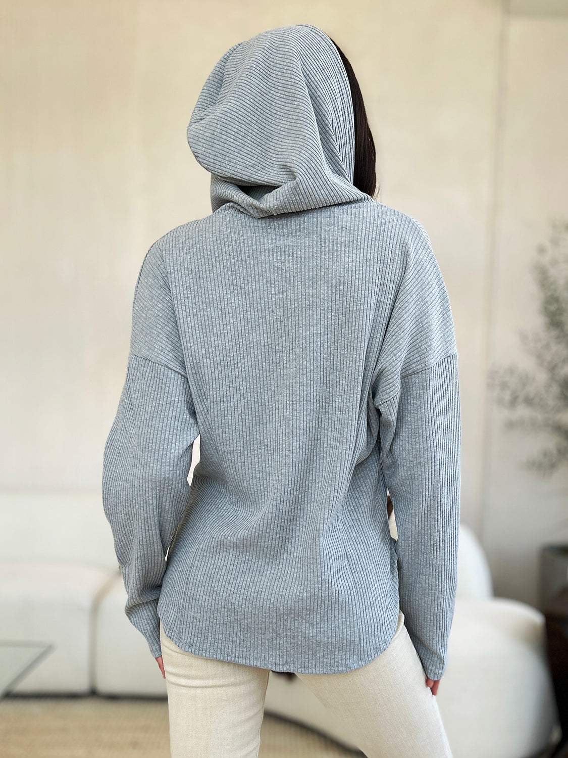 Culture Code Full Size Ribbed Zip Up Drawstring Hooded Jacket - Trendsi - Flyclothing LLC