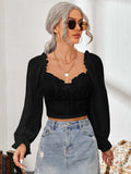 Mesh Sweetheart Neck Flounce Sleeve Top - Trendsi - Flyclothing LLC
