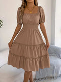 Square Neck Short Puff Sleeve Dress - Trendsi - Flyclothing LLC
