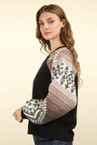 VERY J Printed Long Sleeve Round Neck Knit Top - Trendsi