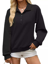 Button Detail Dropped Shoulder Sweatshirt - Trendsi - Flyclothing LLC