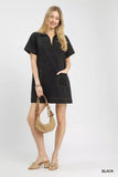 Umgee Eyelet Short Sleeve Shift Dress with Pocket - Trendsi - Flyclothing LLC