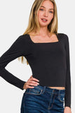 Zenana Square Neck Fitted Long Sleeve T-Shirt - Trendsi - Flyclothing LLC