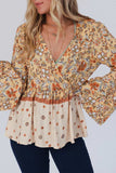 Peplum Printed Surplice Flare Sleeve Blouse - Trendsi - Flyclothing LLC