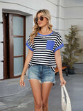 Striped Round Neck Short Sleeve T-Shirt - Trendsi - Flyclothing LLC