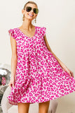 BiBi Leopard Cap Sleeve Tiered Mini Dress - Trendsi