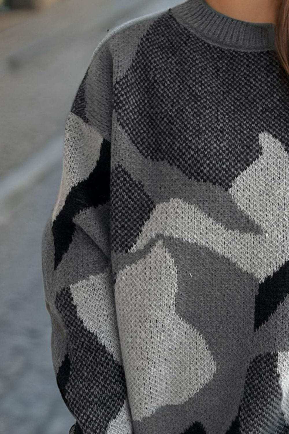 Contrast Round Neck Long Sleeve Sweater - Trendsi - Flyclothing LLC